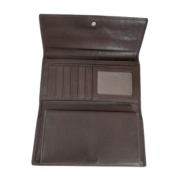 NWOT! COACH! STUNNING ESPRESSO BROWN GENUINE LEATHER, CONTRAST STITCHED WALLET! - Picture 5 of 14